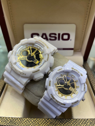 ساعت طرح جی شاک دوزمانه ست سفید